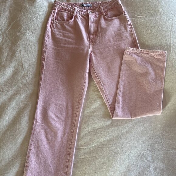ZARA HIGH RISE STRAIGHT LEG JEANS FADED PINK 28 (US6) - Picture 6 of 9